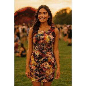 Alex & Raw Women’s S Mini Dress Cottagecore Boho Chic Macroflorals Art to Wear